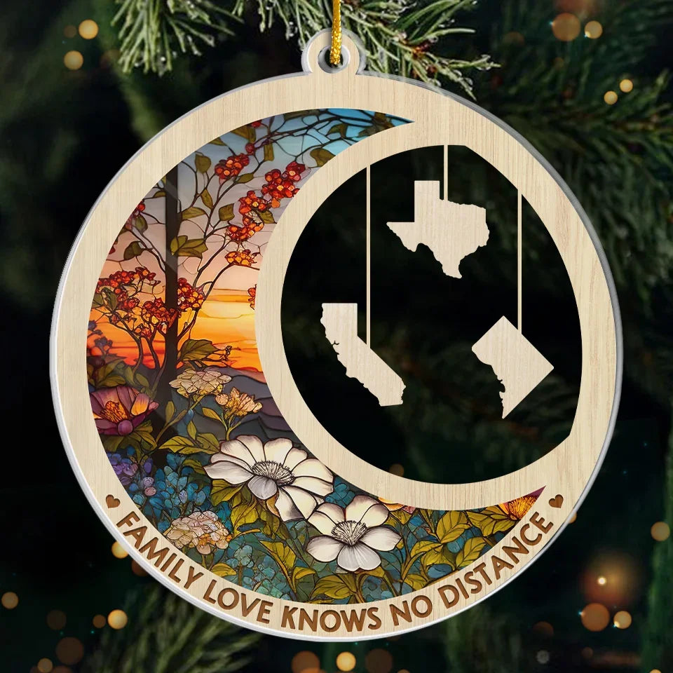 Family Love Knows No Distance - Family Personalized Custom Ornament - Acrylic Custom Shaped - Christmas Gift For Family Members