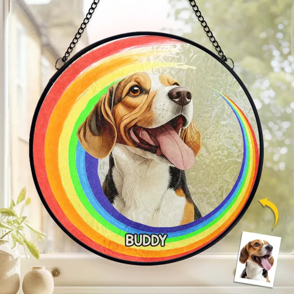 Custom Photo You May Have Crossed The Rainbow Bridge - Memorial Personalized Custom Stained Glass Window Hanging Suncatcher - Sympathy Gift For Pet Owners, Pet Lovers