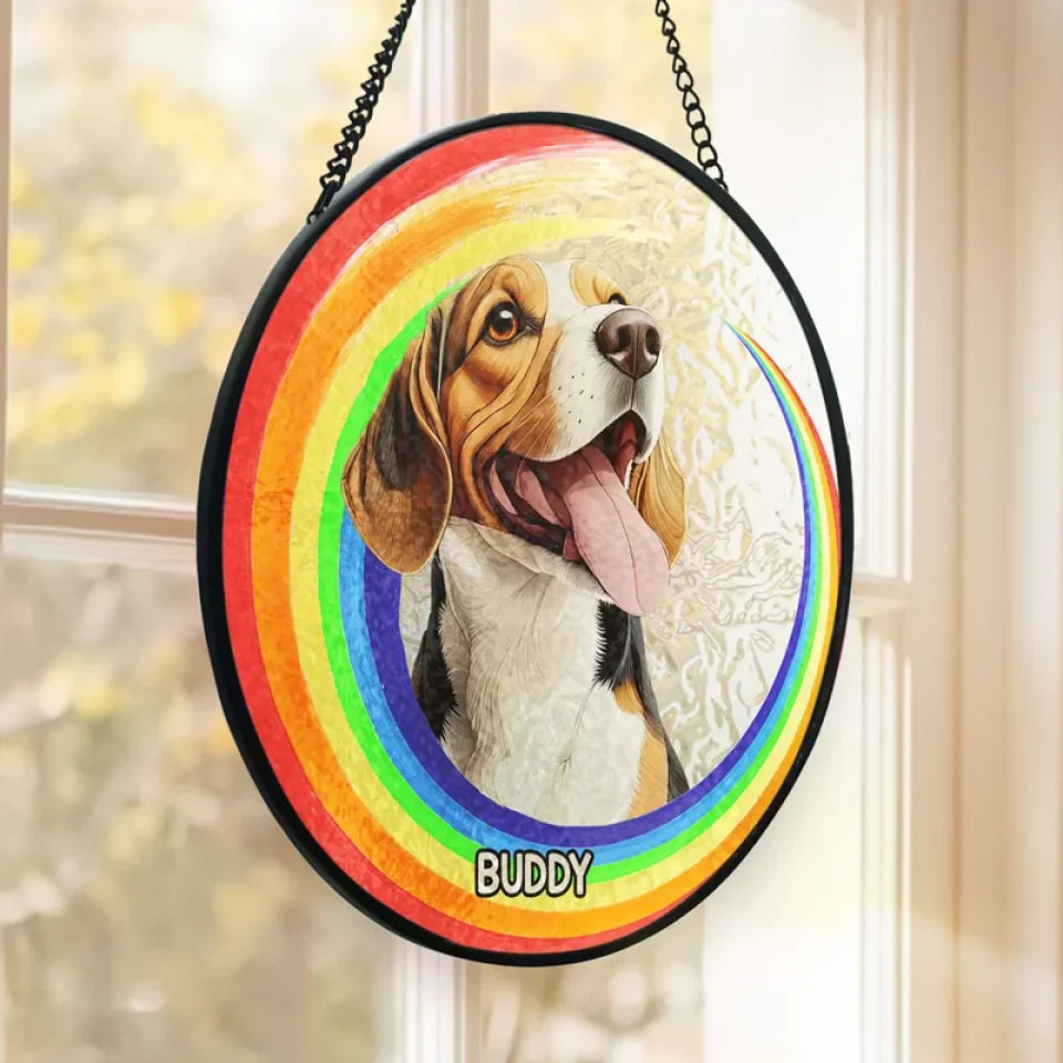 Custom Photo You May Have Crossed The Rainbow Bridge - Memorial Personalized Custom Stained Glass Window Hanging Suncatcher - Sympathy Gift For Pet Owners, Pet Lovers