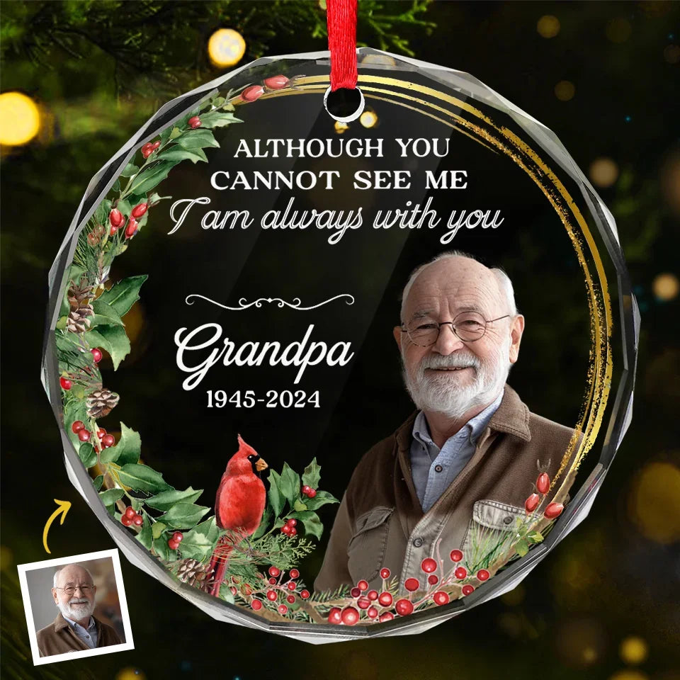 Custom Photo With You Every Step Of The Way - Memorial Personalized Custom Circle Glass Ornament - Sympathy Gift, Christmas Gift For Family Members