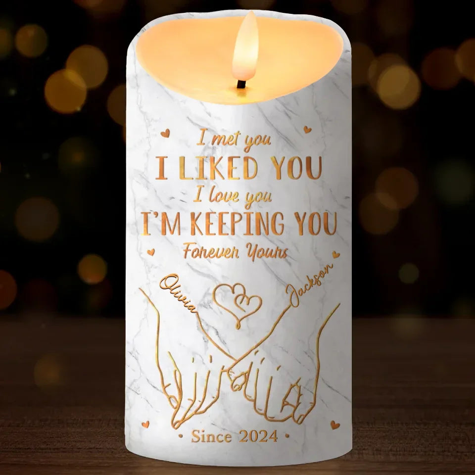 Two Hearts, One Grip - Couple Personalized Custom LED Candle - Christmas Gift For Husband Wife, Anniversary