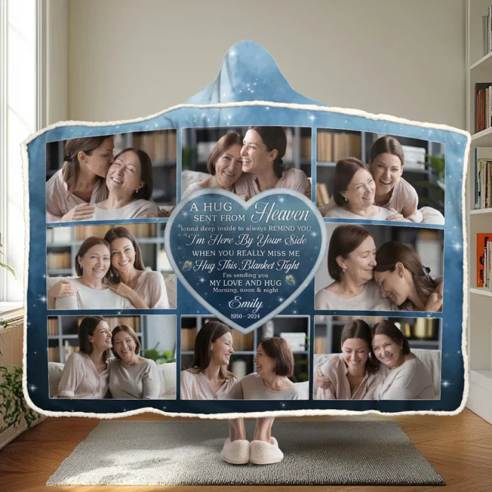 Custom Photo A Hug Sent From Heaven - Memorial Personalized Custom Snuggle Blanket, Hoodie Blanket - Sympathy Gift, Christmas Gift For Family Members
