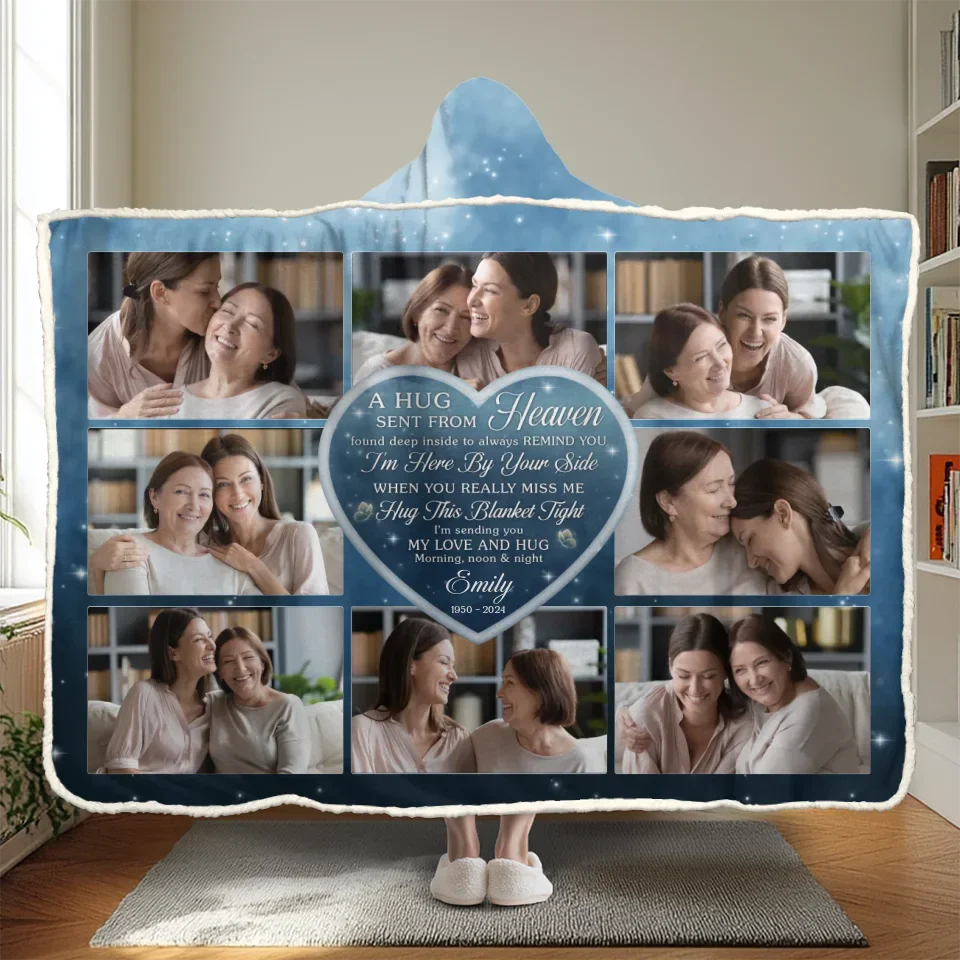 Custom Photo A Hug Sent From Heaven - Memorial Personalized Custom Snuggle Blanket, Hoodie Blanket - Sympathy Gift, Christmas Gift For Family Members