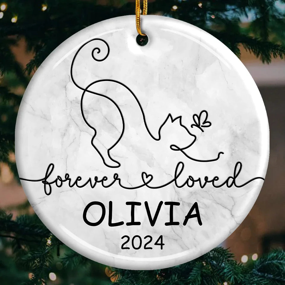 Forever Loved - Memorial Personalized Custom Ornament - Ceramic Round Shaped - Sympathy Gift, Christmas Gift For Pet Owners, Pet Lovers