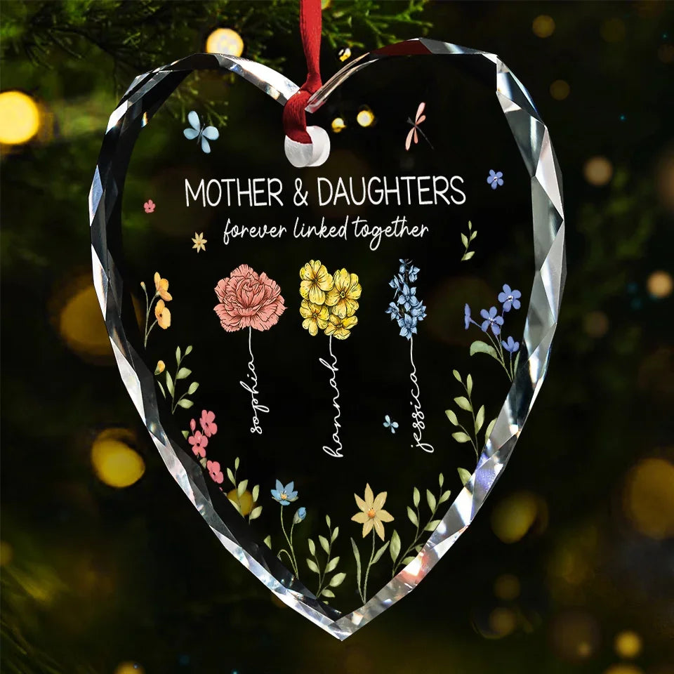 A Mom’s Heart Is A Bouquet Of Kindness - Family Personalized Custom Heart Glass Ornament - Christmas Gift For Mom, Daughter