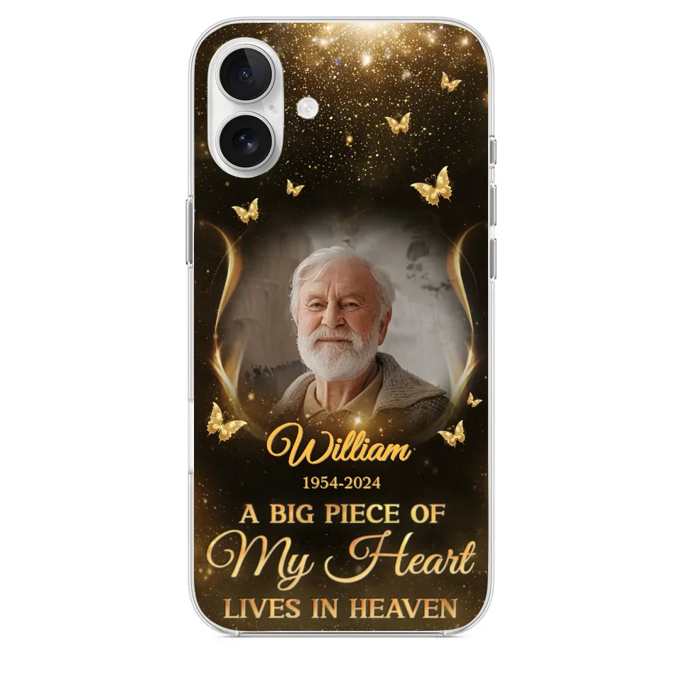 Custom Photo A Big Piece Of My Heart - Memorial Personalized Custom Clear Phone Case - Sympathy Gift For Family Members