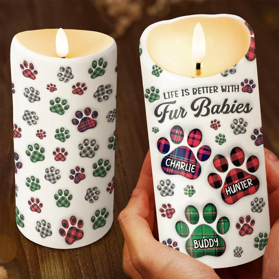 Life’s Better With A Tail - Dog & Cat Personalized Custom 3D Inflated Effect Printed LED Candle - Christmas Gift For Pet Owners, Pet Lovers