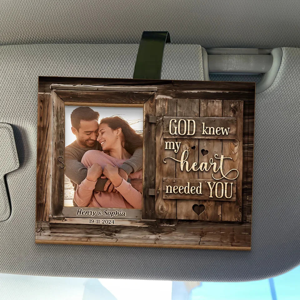 Custom Photo God Knew My Heart Needed You - Couple Personalized Custom Car Visor Clip - New Arrival, Christmas Gift For Husband Wife, Anniversary AMZ
