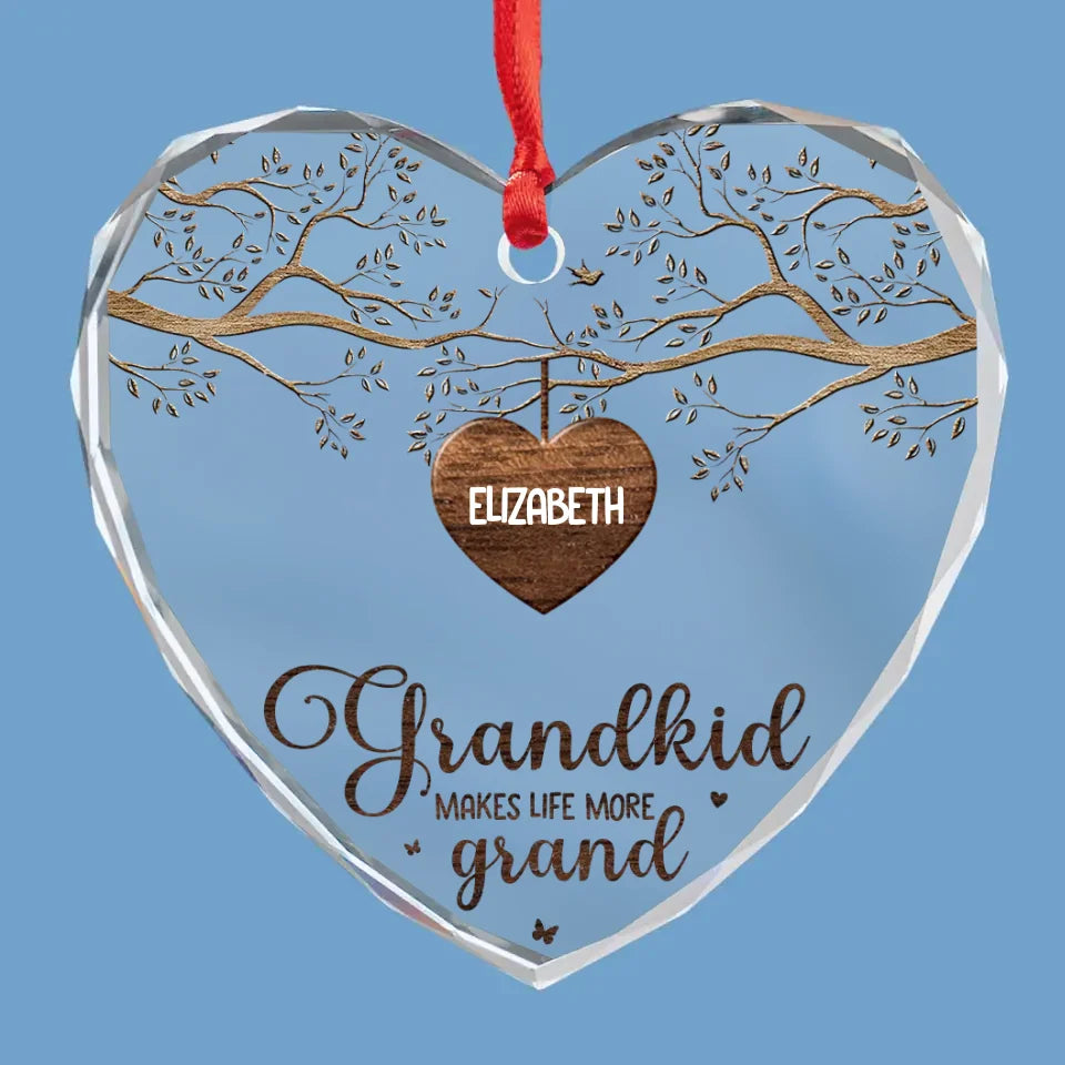 Grandkids Make Life More Grand - Family Personalized Custom Heart Glass Ornament - New Arrival, Christmas Gift For Grandma AMZ