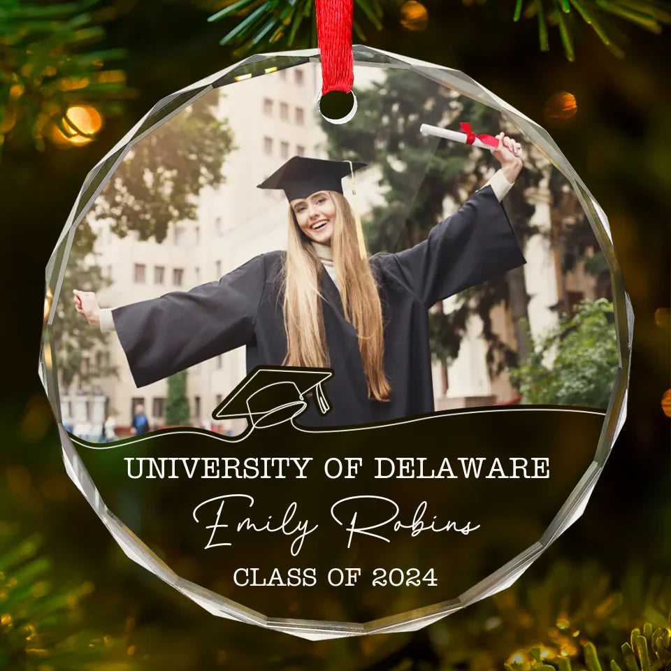 Custom Photo The World Is Yours Congratulations To The Graduates - Family Personalized Custom Circle Glass Ornament - Christmas Gift, Graduation Gift For Family Members, Siblings, Brothers, Sisters