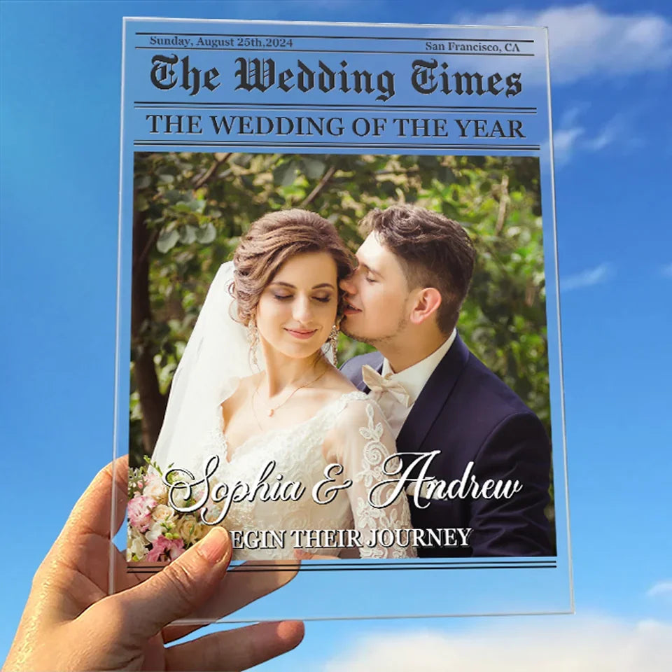 Custom Photo The Newlywed Times - Couple Personalized Custom Rectangle Shaped Acrylic Plaque - Christmas Gift For Husband Wife, Anniversary, First Christmas