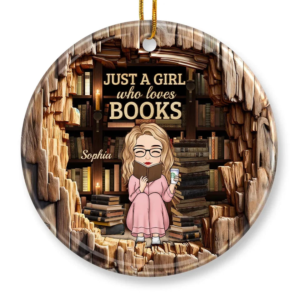 A Girl Who Finds Magic In Books - Personalized Custom Ornament - Ceramic Round Shaped - Christmas Gift For Book Lovers