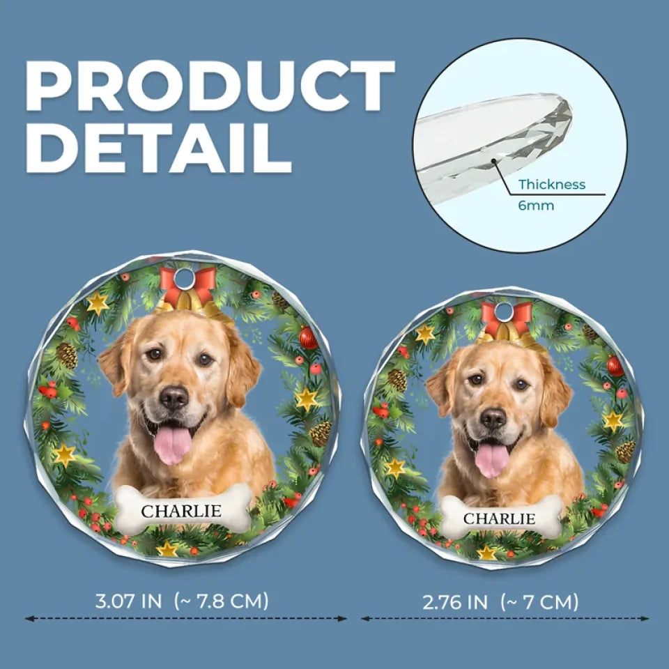 Custom Photo Happiness Is Having A Cat Or Dog By Your Side - Dog & Cat Personalized Custom Circle Glass Ornament - Christmas Gift For Pet Owners, Pet Lovers