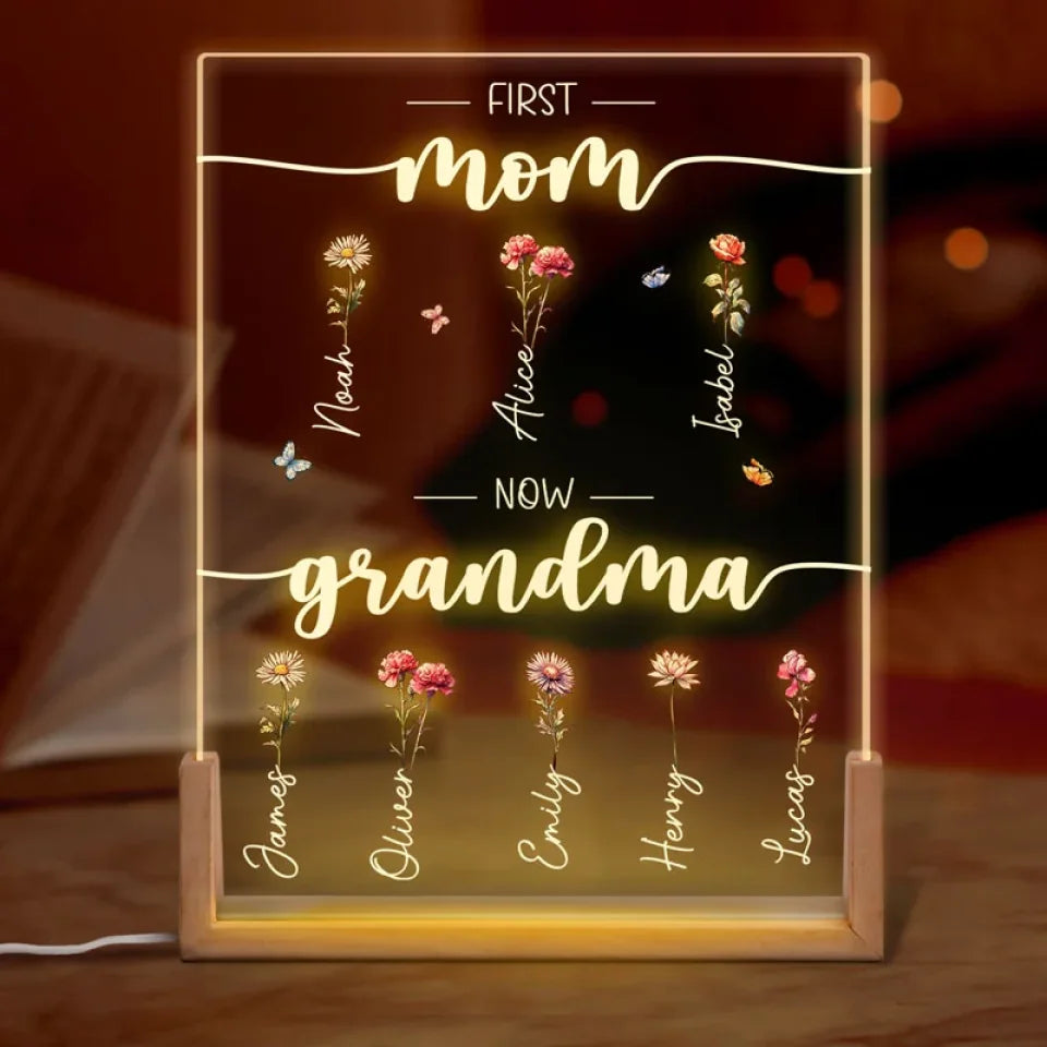 First Mama Now Grandma - Family Personalized Custom Shaped 3D LED Walnut Night Light -  Christmas Gift For Mom, Grandma