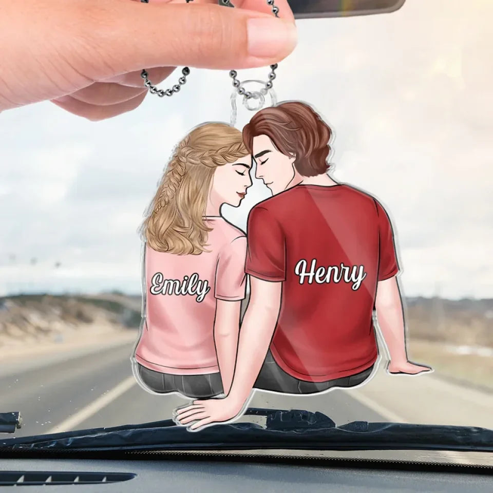 Together Is A Beautiful Place To Be - Couple Personalized Custom Car Ornament - Acrylic Custom Shaped - Gift For Husband Wife, Anniversary