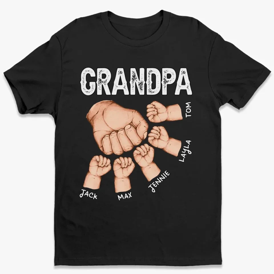 Grandpa Hold Their Children's Hands For A Short While, But Their Hearts Forever - Family Personalized Custom Unisex T-shirt, Premium T-shirt, Hoodie - Gift For Grandpa