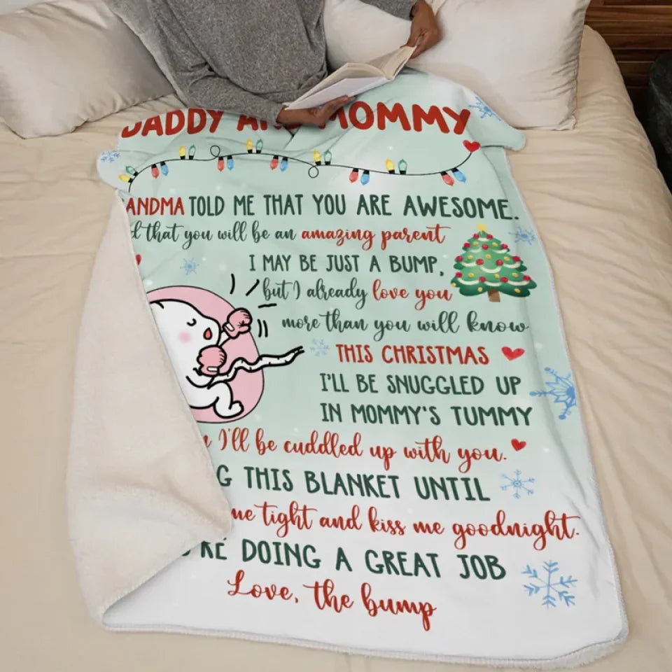 Love Kisses And Kicks From Baby Bump - Family Personalized Custom Blanket - Baby Shower Gift, First Christmas Gift, Christmas Gift For First Mom