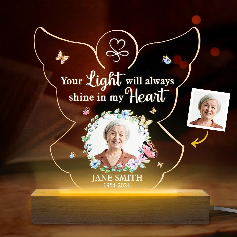 Custom Photo You’re In Our Hearts And Thoughts - Memorial Personalized Custom Shaped 3D LED Light - Sympathy Gift For Family Members
