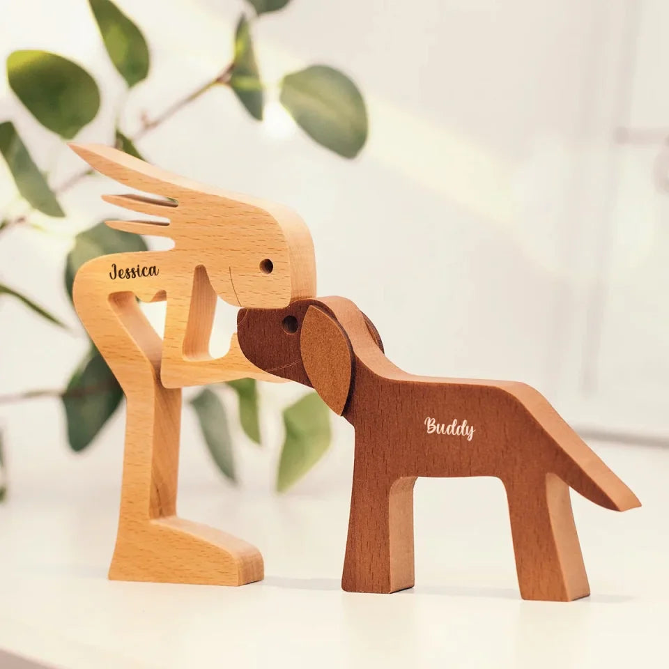 MWD - Personalized Custom Wooden Pet Carvings - The Love Between You And Your Fur-Friend - Gift For Pet Lovers - New Arrival, Wood Sculpture Table Ornaments, Carved Wood Decor AMZ