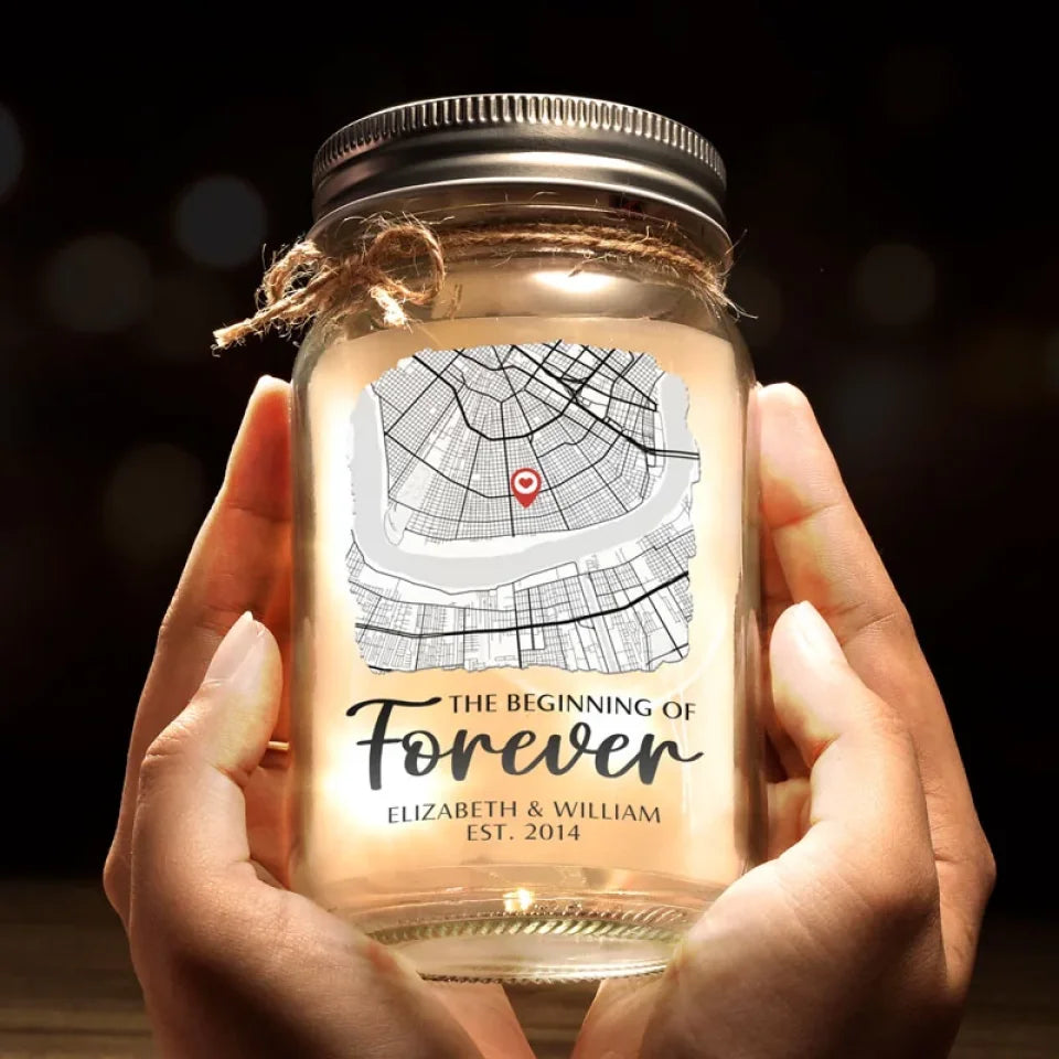 The Beginning Of Forever - Couple Personalized Custom Mason Jar Light - Gift For Couple, Husband Wife, Anniversary