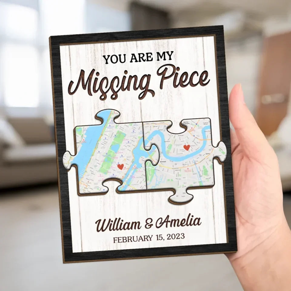 Location Map Love Knows No Distance - Couple Personalized Custom Map 2-Layered Wooden Plaque With Stand - Map Art, Christmas Gift For Husband Wife, Anniversary