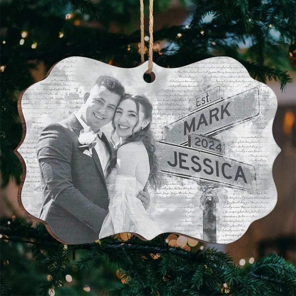 Custom Photo Our Love Story Is My Favorite Memory - Couple Personalized Custom Ornament - Wood Benelux Shaped - Christmas Gift For Husband Wife, Anniversary