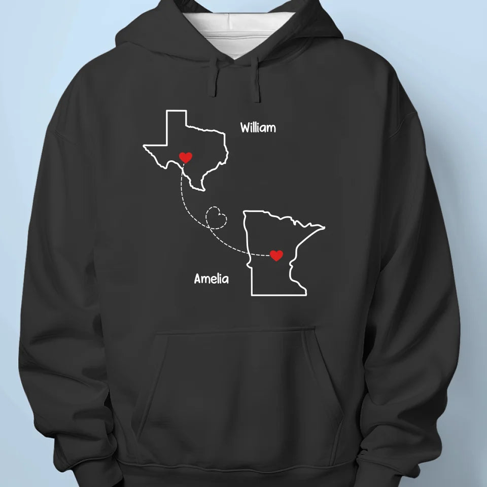 Distance Is Temporary But Our Love Is Forever - Couple Personalized Custom Unisex T-shirt, Premium T-shirt, Hoodie - Gift For Husband Wife, Anniversary, Long Distance Relationship