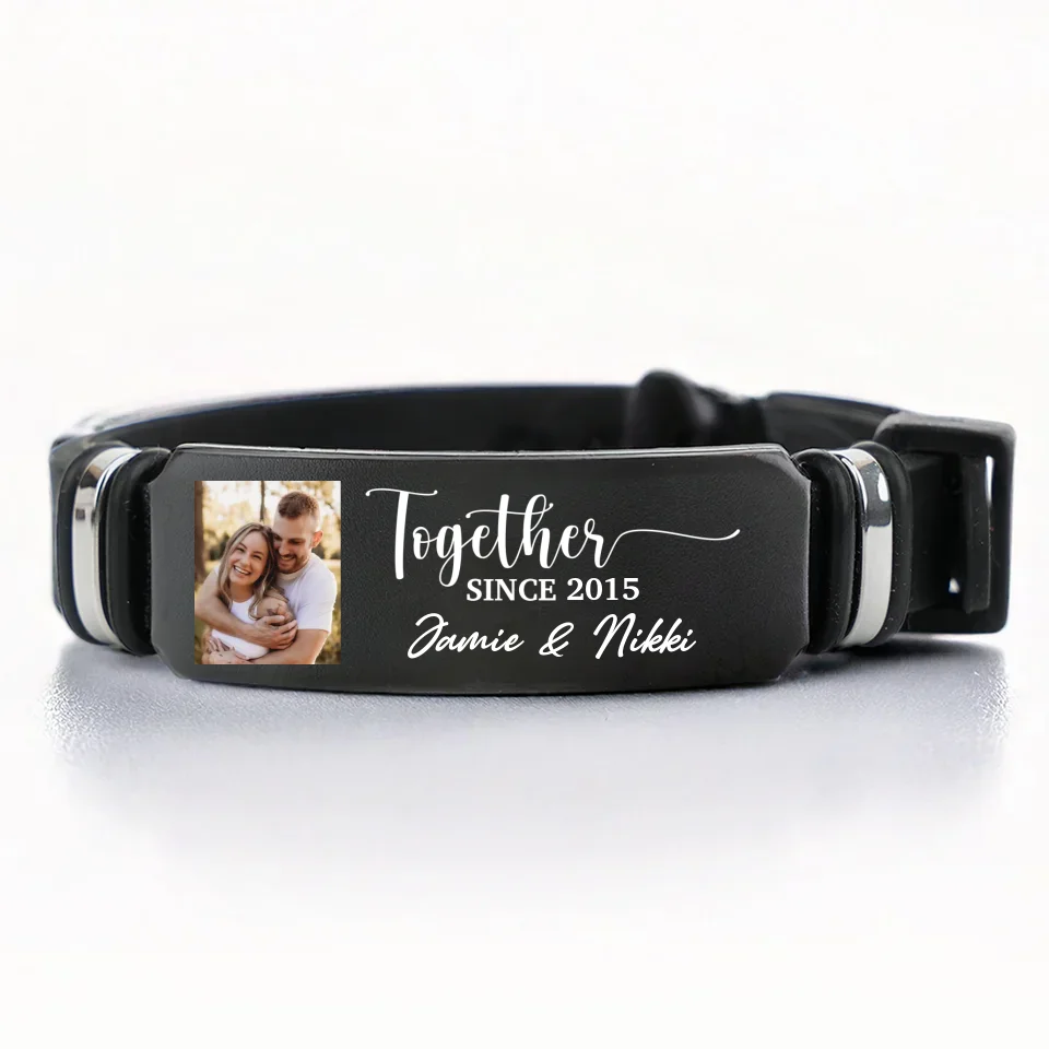 Custom Photo Loving You Is My Forever Plan - Couple Personalized Custom Bracelet - Gift For Husband Wife, Anniversary