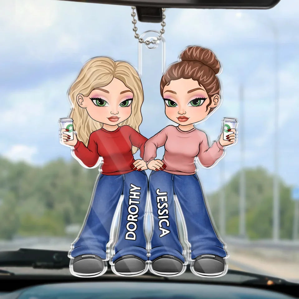 Friends Don’t Let Friends Do Silly Thing Alone - Bestie Personalized Custom Car Ornament - Acrylic Custom Shaped - Gift For Best Friends, BFF, Sisters