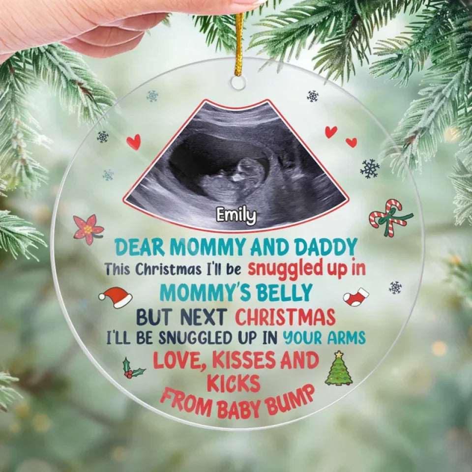 Custom Photo Next Christmas I'll Be Snuggled Up In Your Arms - Family Personalized Custom Ornament - Acrylic Custom Shaped - Christmas Gift For Baby Kids, Newborn Baby