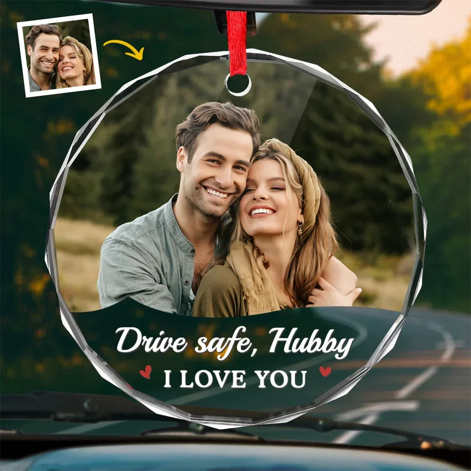 Custom Photo Every Mile, My Love Is With You - Couple Personalized Custom Round Glass Ornament Car Hanger - Gift For Husband Wife, Anniversary