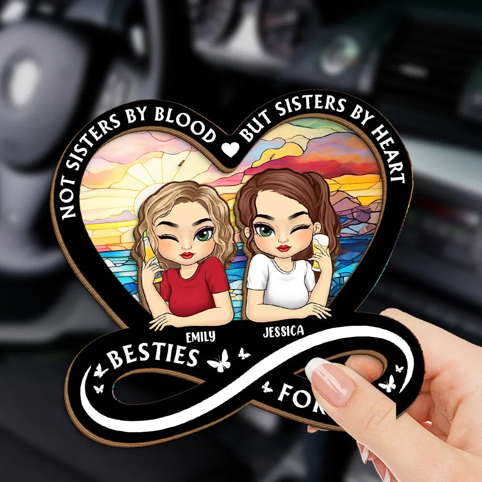 Not Sisters By Blood But Sisters By Heart - Bestie Personalized Custom Car Visor Clip - Gift For Best Friends, BFF, Sisters