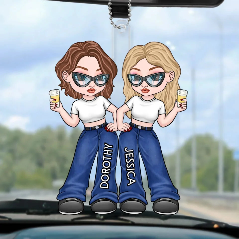 Friends Don’t Let Friends Do Silly Thing Alone - Bestie Personalized Custom Car Ornament - Acrylic Custom Shaped - Gift For Best Friends, BFF, Sisters