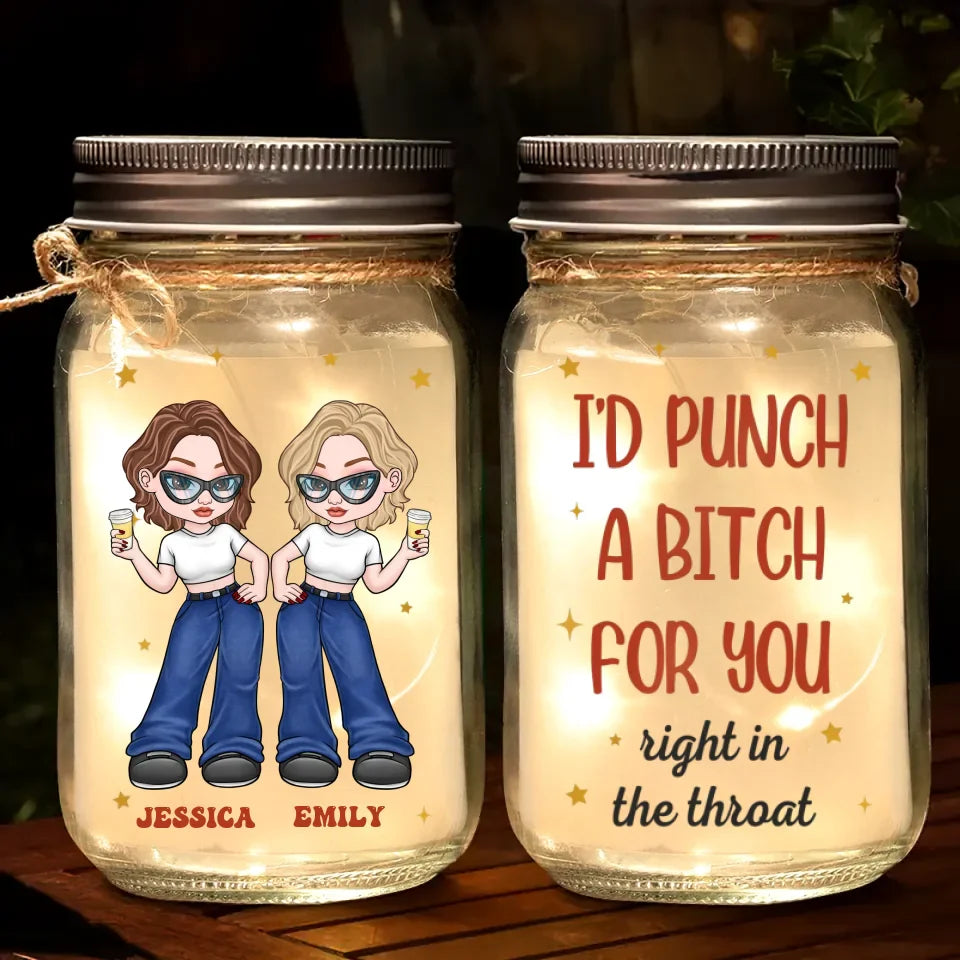 Partners In Crime And Everything Fine - Bestie Personalized Custom Mason Jar Light - Christmas Gift For Best Friends, BFF, Sisters