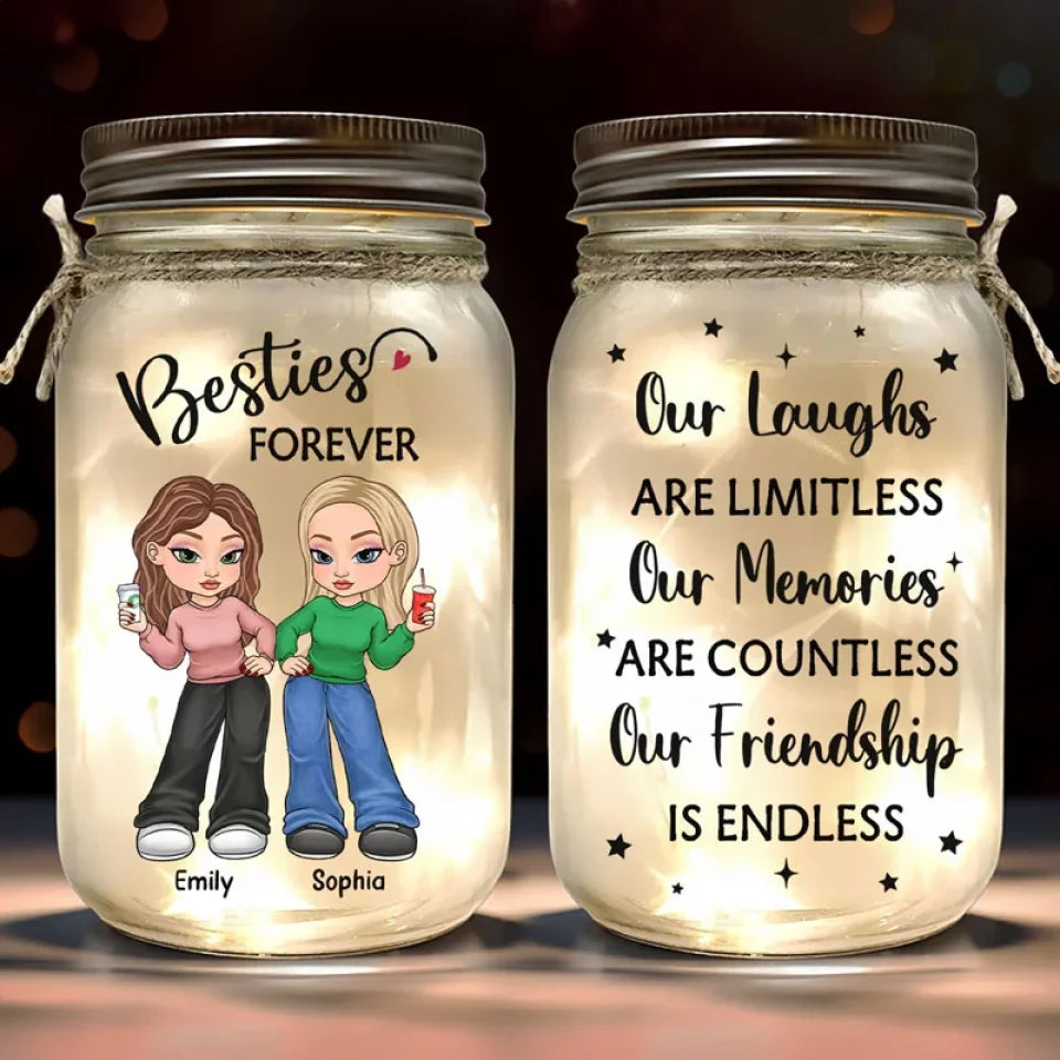 Better Together, Always And Forever - Bestie Personalized Custom Mason Jar Light - Christmas Gift For Best Friends, BFF, Sisters
