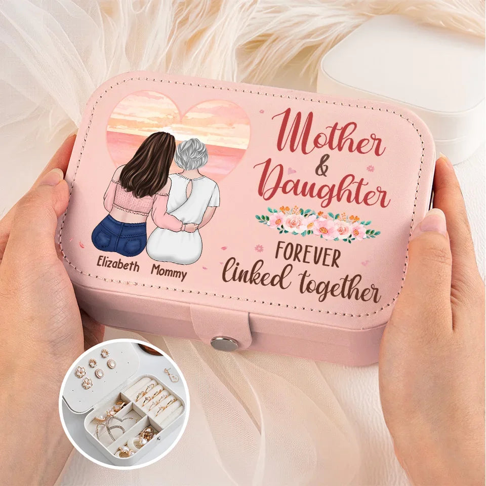 Mother & Daughters Forever Linked Together - Family Personalized Custom Jewelry Case - Gift For Mom, Daughter