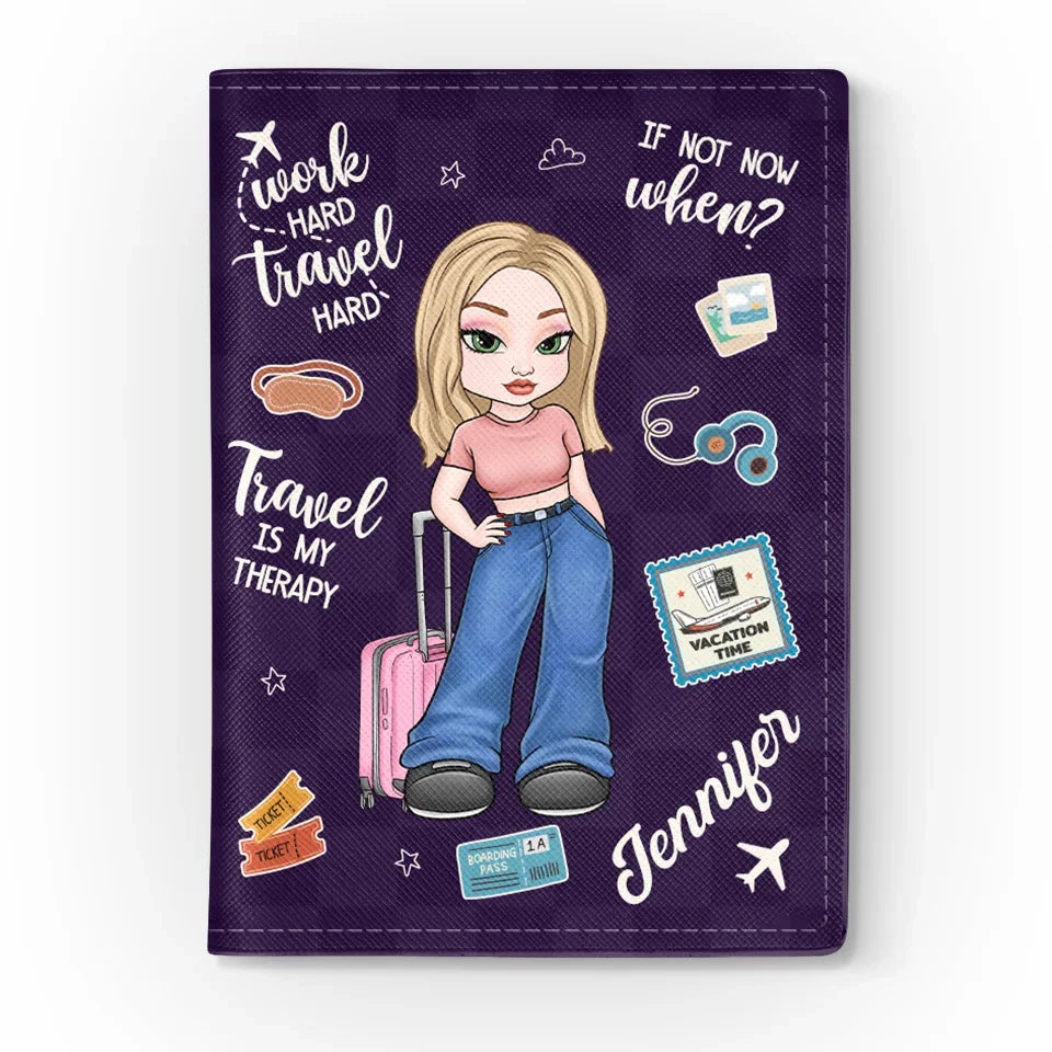 Work Hard Travel Hard - Travel Personalized Custom Passport Cover, Passport Holder - Holiday Vacation Gift, Gift For Adventure Travel Lovers