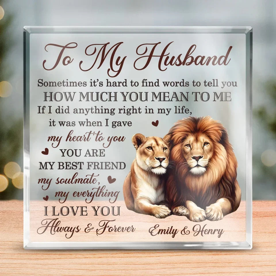 Our Love Is Fierce, Like A Lion’s Heart - Couple Personalized Custom Square Shaped Acrylic Plaque - Gift For Husband Wife, Anniversary