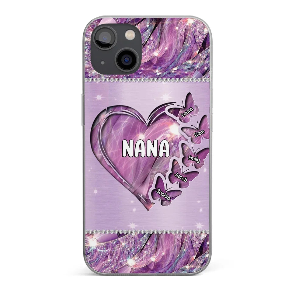 Grandkids Complete Her Joy - Family Personalized Custom Faux Jewelry Effect Printed Clear Phone Case - Gift For Mom, Grandma