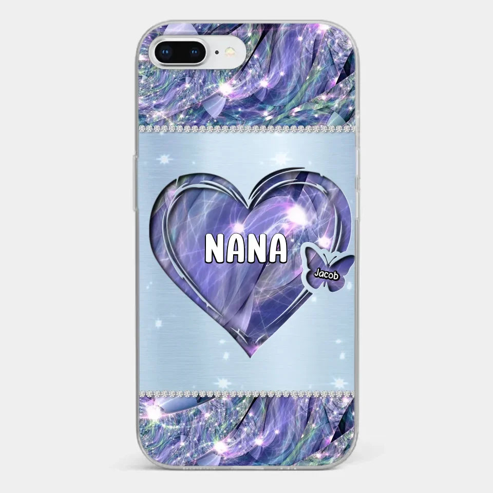 Grandkids Complete Her Joy - Family Personalized Custom Faux Jewelry Effect Printed Clear Phone Case - Gift For Mom, Grandma