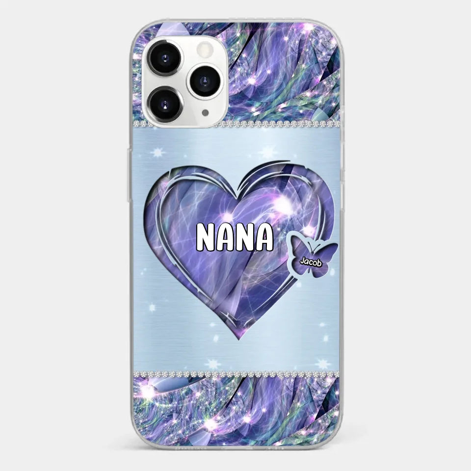 Grandkids Complete Her Joy - Family Personalized Custom Faux Jewelry Effect Printed Clear Phone Case - Gift For Mom, Grandma