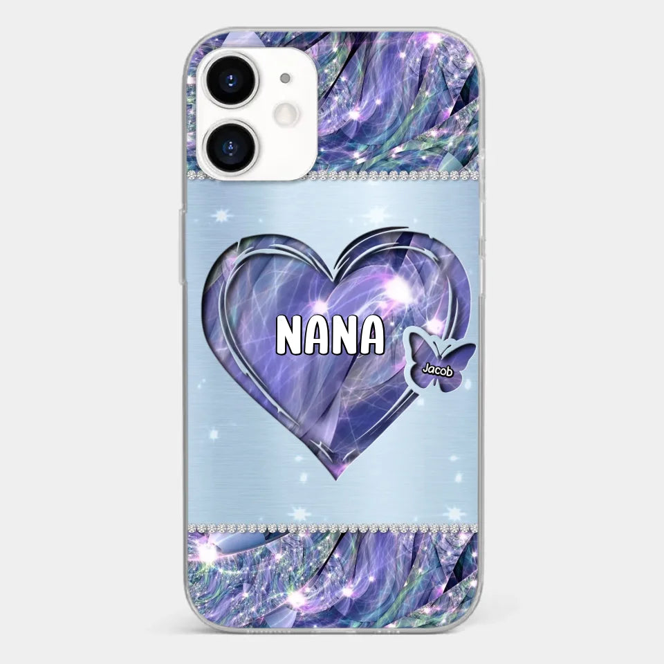 Grandkids Complete Her Joy - Family Personalized Custom Faux Jewelry Effect Printed Clear Phone Case - Gift For Mom, Grandma