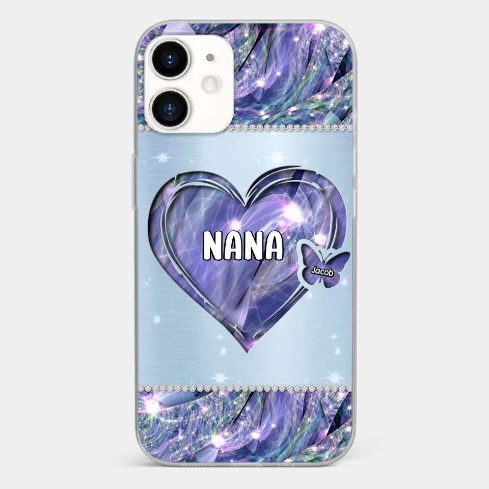 Grandkids Complete Her Joy - Family Personalized Custom Faux Jewelry Effect Printed Clear Phone Case - Gift For Mom, Grandma