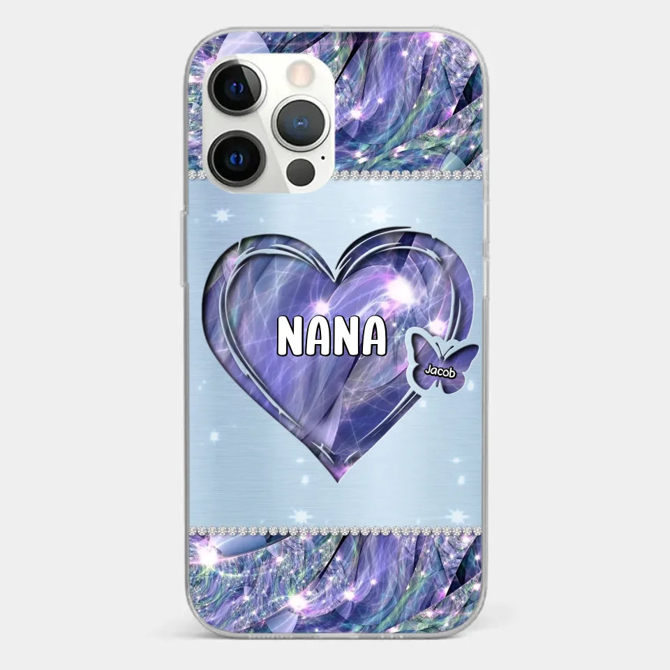 Grandkids Complete Her Joy - Family Personalized Custom Faux Jewelry Effect Printed Clear Phone Case - Gift For Mom, Grandma