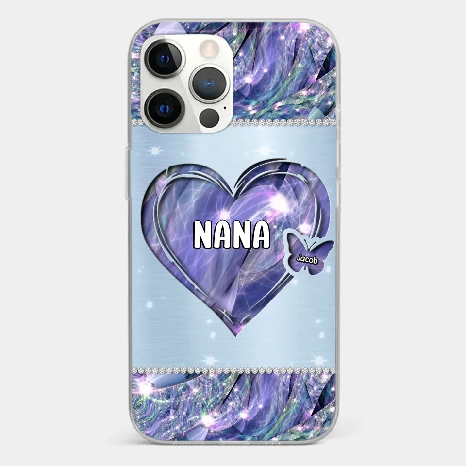 Grandkids Complete Her Joy - Family Personalized Custom Faux Jewelry Effect Printed Clear Phone Case - Gift For Mom, Grandma