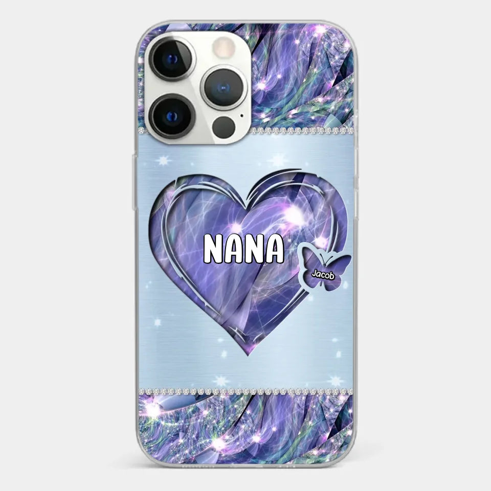 Grandkids Complete Her Joy - Family Personalized Custom Faux Jewelry Effect Printed Clear Phone Case - Gift For Mom, Grandma