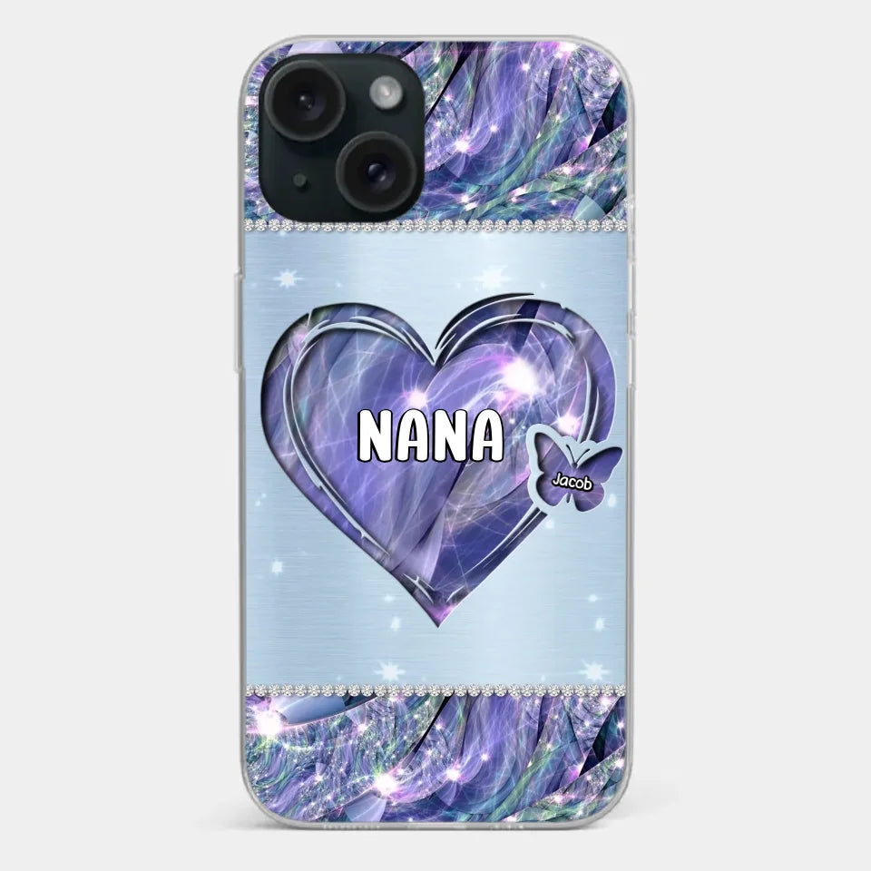 Grandkids Complete Her Joy - Family Personalized Custom Faux Jewelry Effect Printed Clear Phone Case - Gift For Mom, Grandma
