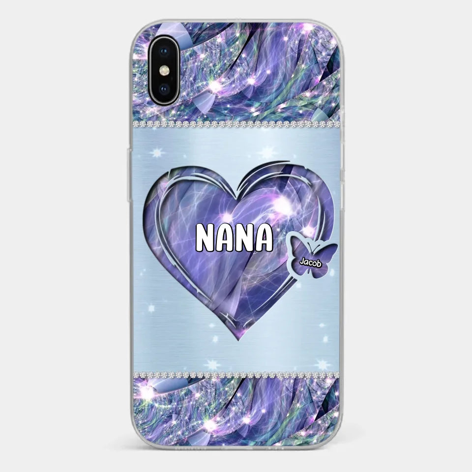 Grandkids Complete Her Joy - Family Personalized Custom Faux Jewelry Effect Printed Clear Phone Case - Gift For Mom, Grandma