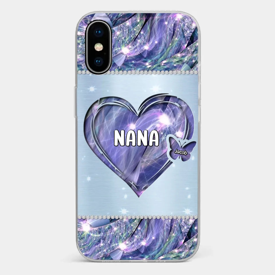 Grandkids Complete Her Joy - Family Personalized Custom Faux Jewelry Effect Printed Clear Phone Case - Gift For Mom, Grandma