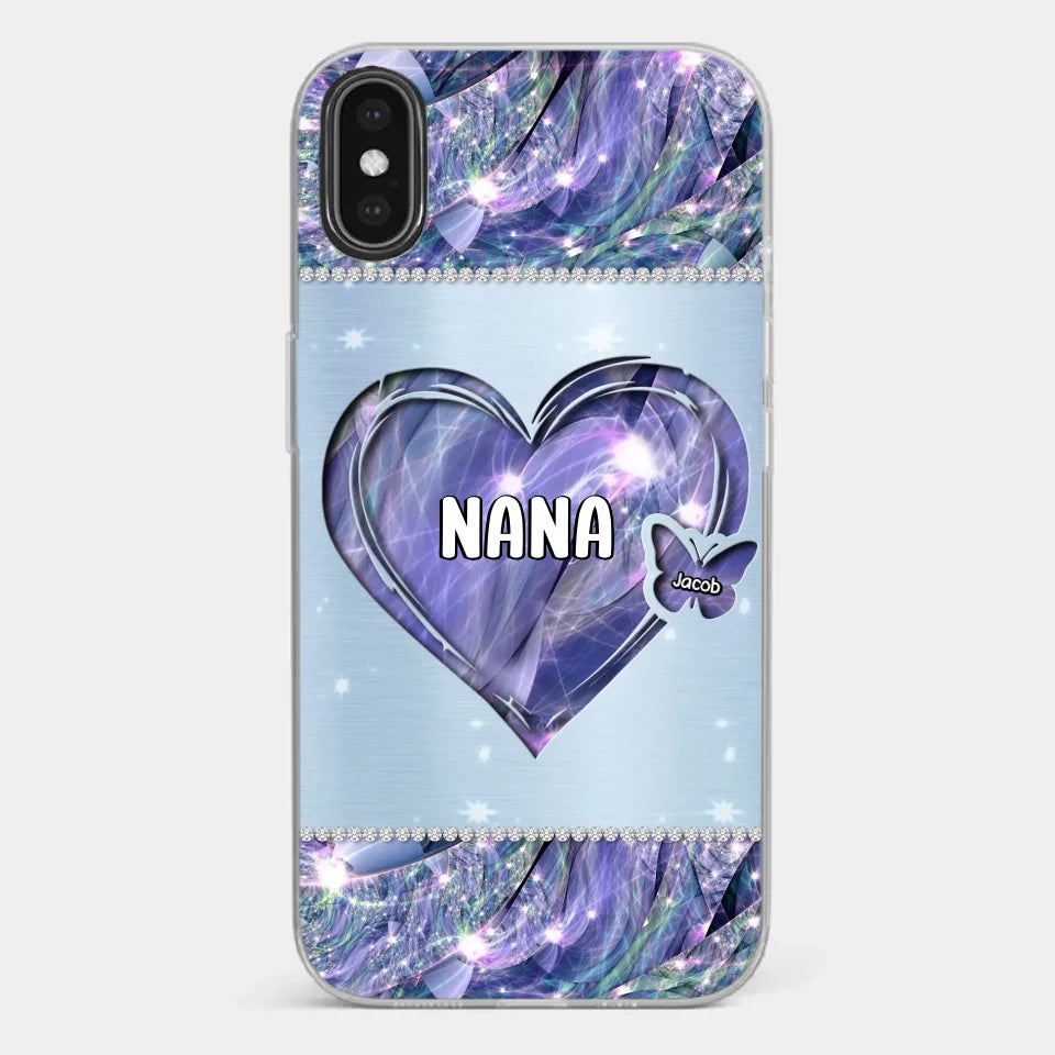 Grandkids Complete Her Joy - Family Personalized Custom Faux Jewelry Effect Printed Clear Phone Case - Gift For Mom, Grandma